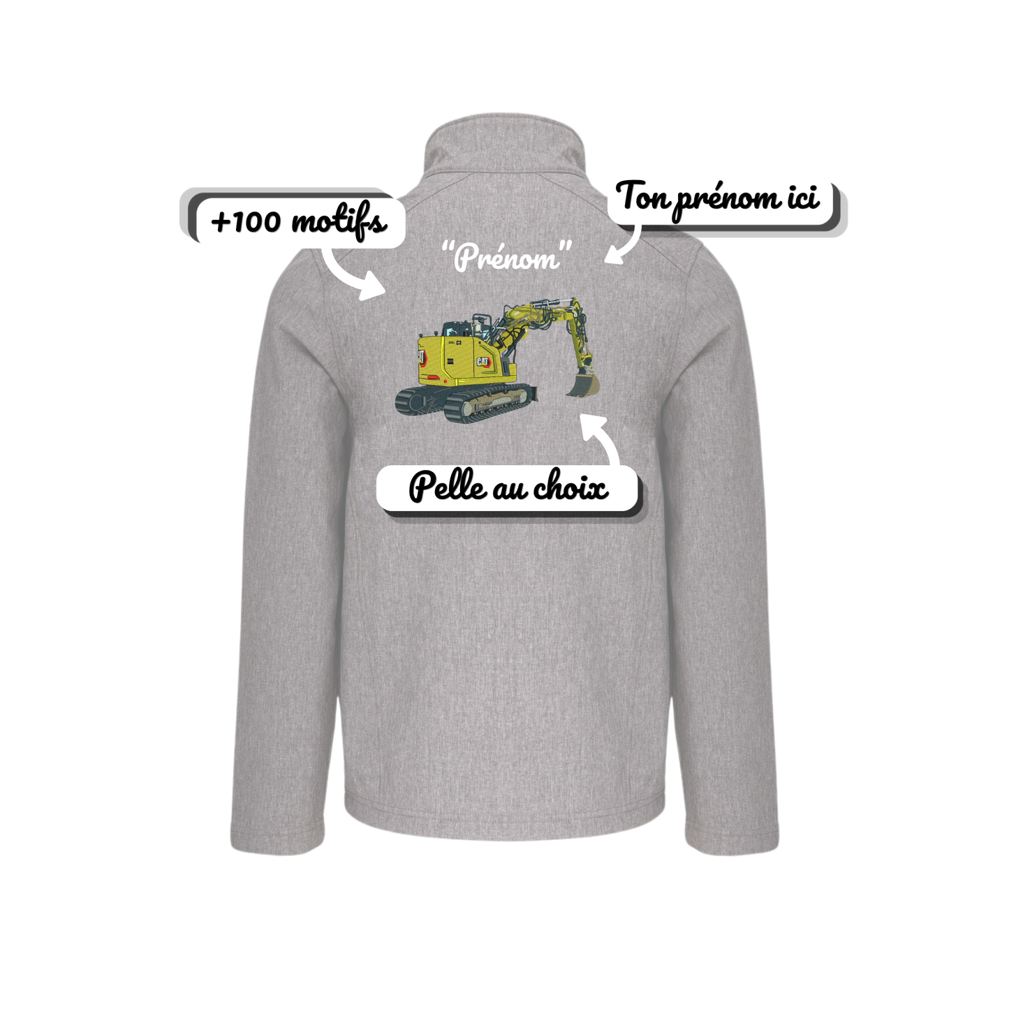 Veste avec manche "Pelle sur chenille + prénom personnalisé"