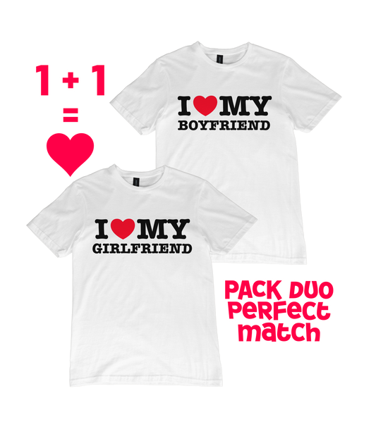 Pack T-shirts "I love my Girlfriend & Boyfriend"